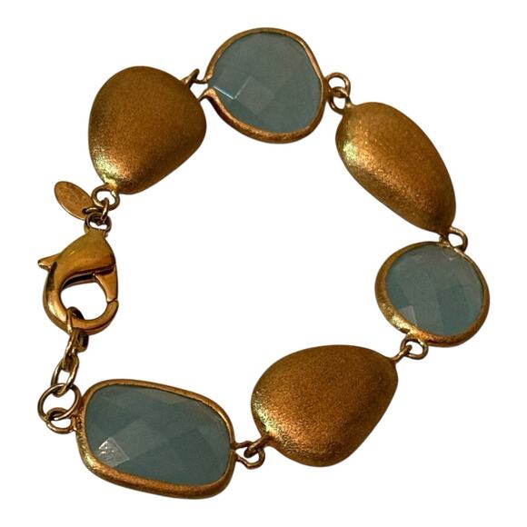 Rivka Friedman 18k Gold Clad Pebble & Aquamarine Rock Blue Crystal Bracelet OS - Picture 3 of 9